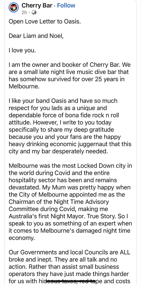 ollycaffrey's tweet image. How good is this? Cherry Bar just did their best week on record thanks to Oasis being in town