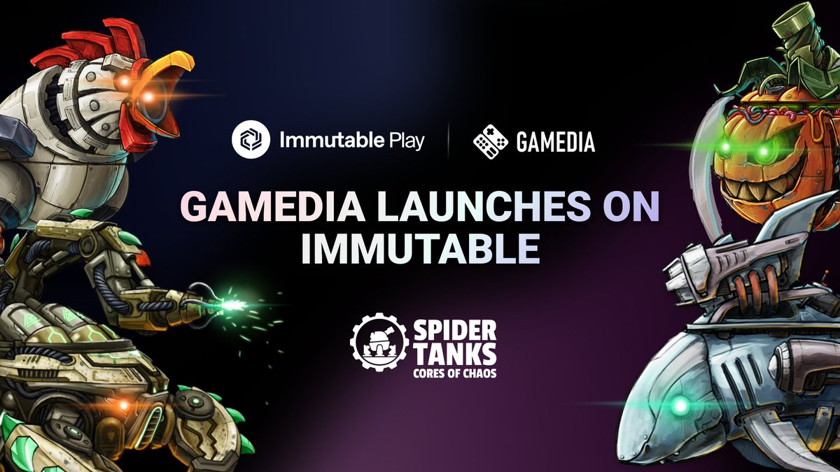 Immutable's tweet image. Spider Tanks: Cores of Chaos is launching on Immutable!

Following months of speculation, we&apos;re excited to announce this collaboration between Immutable and @GAMEDIA_GAMES, bringing together Immutable&apos;s world class ecosystem and GAMEDIA&apos;s 18 years of award-winning game…