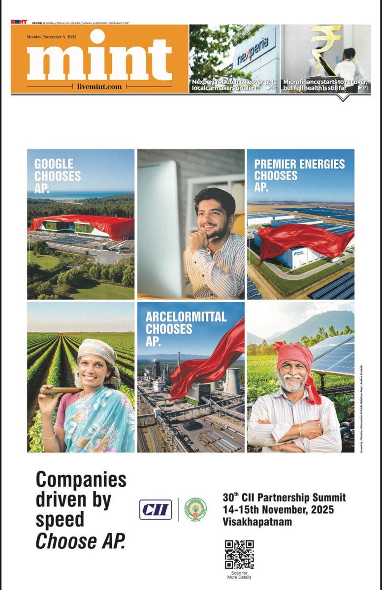 naralokesh's tweet image. Companies inspired by purpose choose AP.
Companies powered by talent choose AP.
Companies driven by speed choose AP.

Join us at the CII Partnership Summit on 14–15 November in #Vizag - #ChooseAP!
@FollowCII