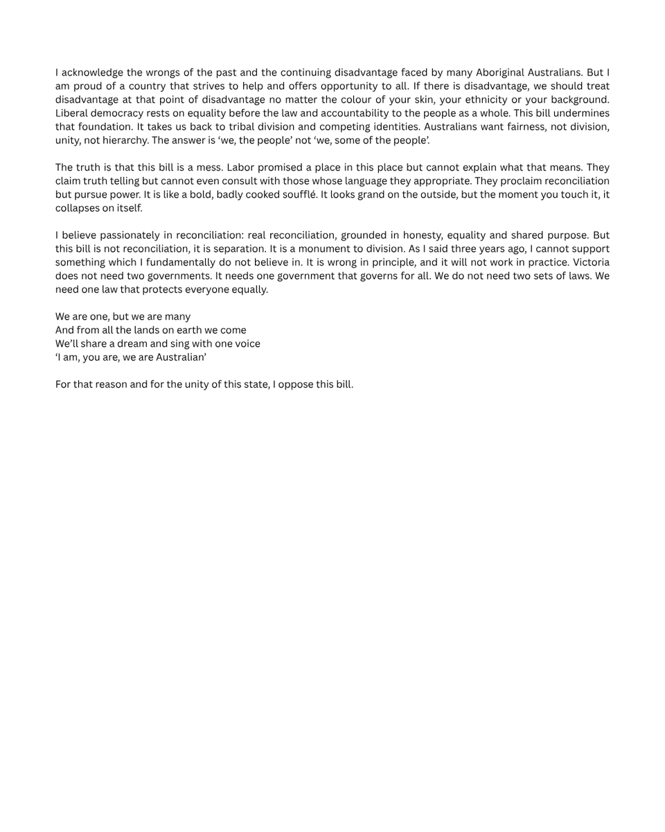 Thank you to Spectator Australia for reprinting my speech on the Victorian Treaty Bill.