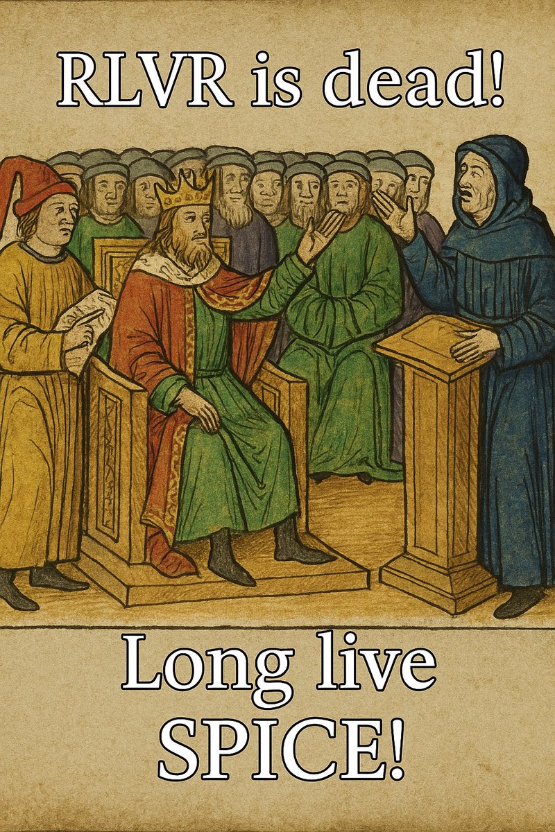 hathwar607's tweet image. 2) RLVR (reinforcement learning with verifiable rewards) is dead.  Long live SPICE!

(Alright, a bit tongue and cheek but see my final comment for the full caveat.)

The field of RL evolved in the last few years from alignment with RLHF to chain-of-thought with RLVR.  However,…