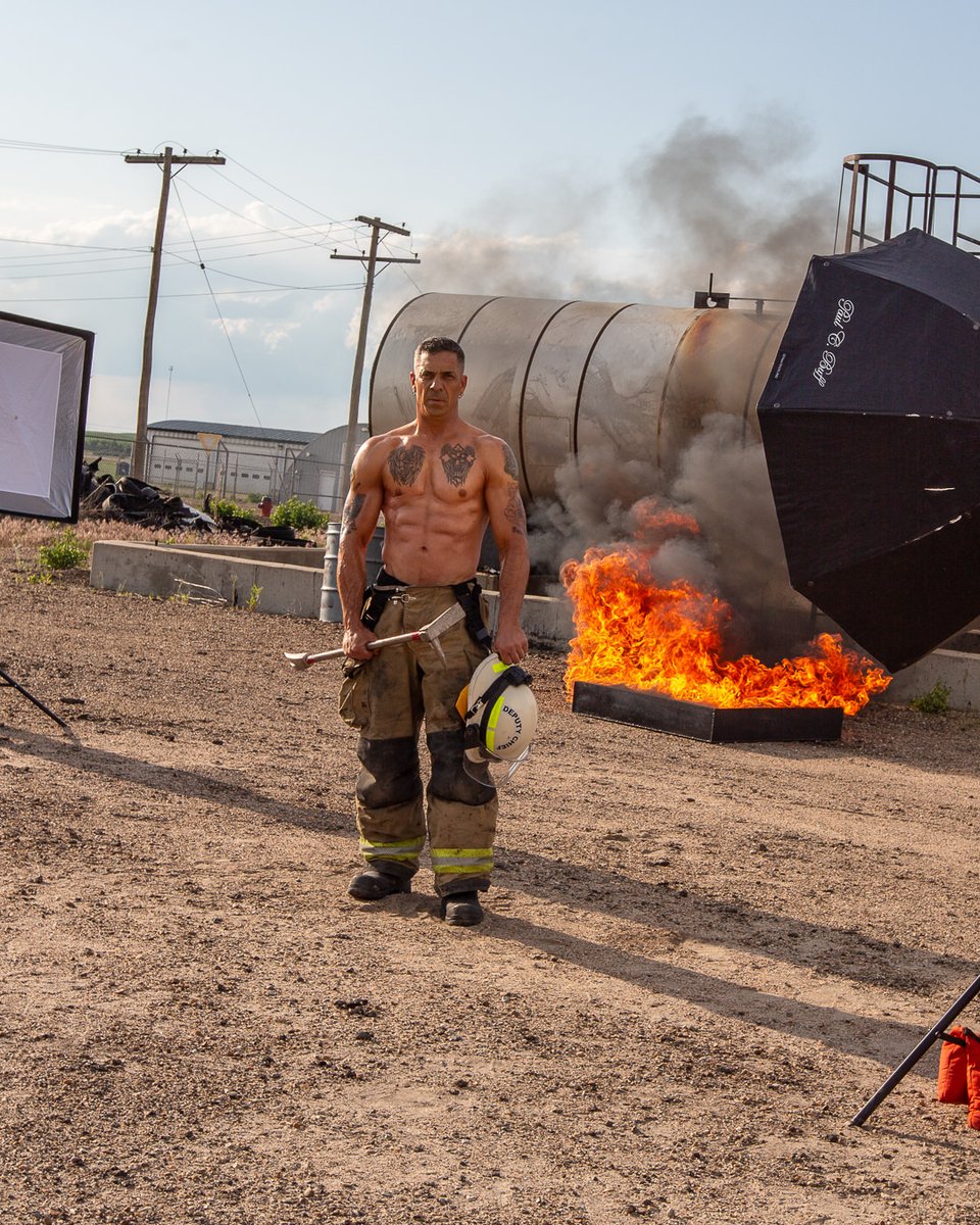 Watch out—Fire Fighter Brian is on scene and bringing the heat to our calendar shoot! There’s no cooling off when he’s fighting fires!  Want your year to stay red hot? Snag the Saskatchewan Fire Fighters Calendar at London Drugs, Save-on-Foods, or on our website.