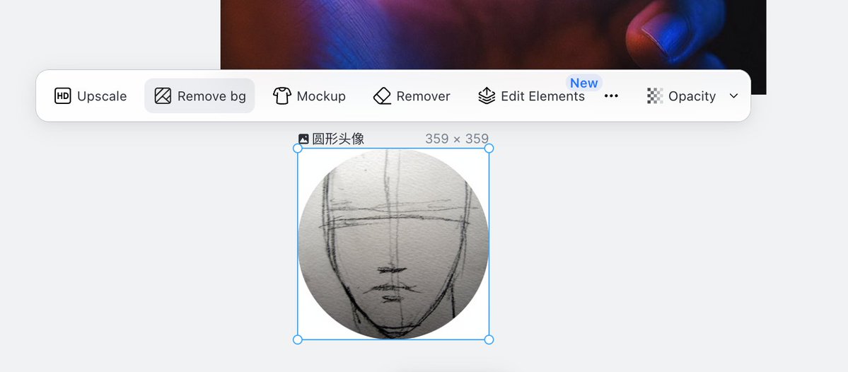 如果得到的圖片不是完全透明,也可以選取圖片,選擇選單中的“Remove bg”,即可得到一張透明背景的圓形頭像圖片。
縮放拖曳到頭像位置後,就大功告成了。