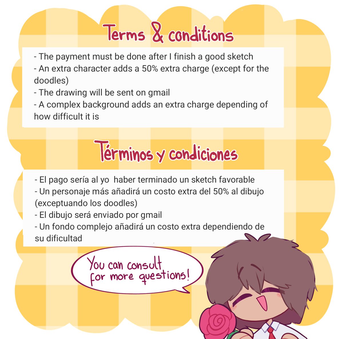 Gracias anon por la oportunidad 😿💕
Tengo comis abiertas! El método de pago es por paypal yy le pongo muchas ganas!