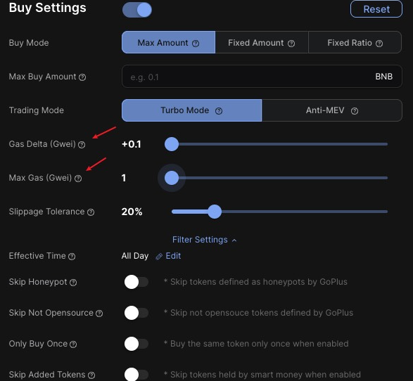 DBotWeb3's tweet image. 💡 How to set the lowest gas on #BSC?
If you want the lowest possible gas fee:
👉 Set GasfeeDelta = 0 (no extra gas added)
👉 Set MaxFee = 0.1 to avoid “gas too low” errors

Transactions will follow the base on-chain gas — but too low gas may cause delays ⏳
Use carefully based…