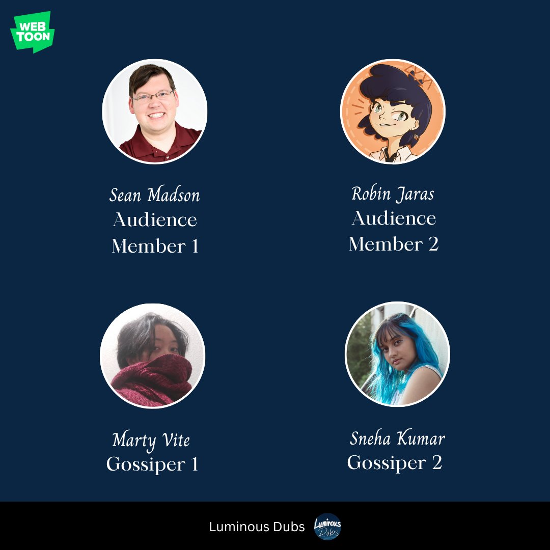 Check out the supporting cast!

Audience Member 1: <a href="/SeanMadson/">Sean Madson</a>
Audience Member 2: <a href="/manimii/">Robin Jaras - Nimii🎙🏳️‍⚧️</a>
Gossiper 1: <a href="/MartyVite/">Marty Vite</a>
Gossiper 2: <a href="/SnehaK_VA/">Sneha Kumar ✨🎙️🍉</a>