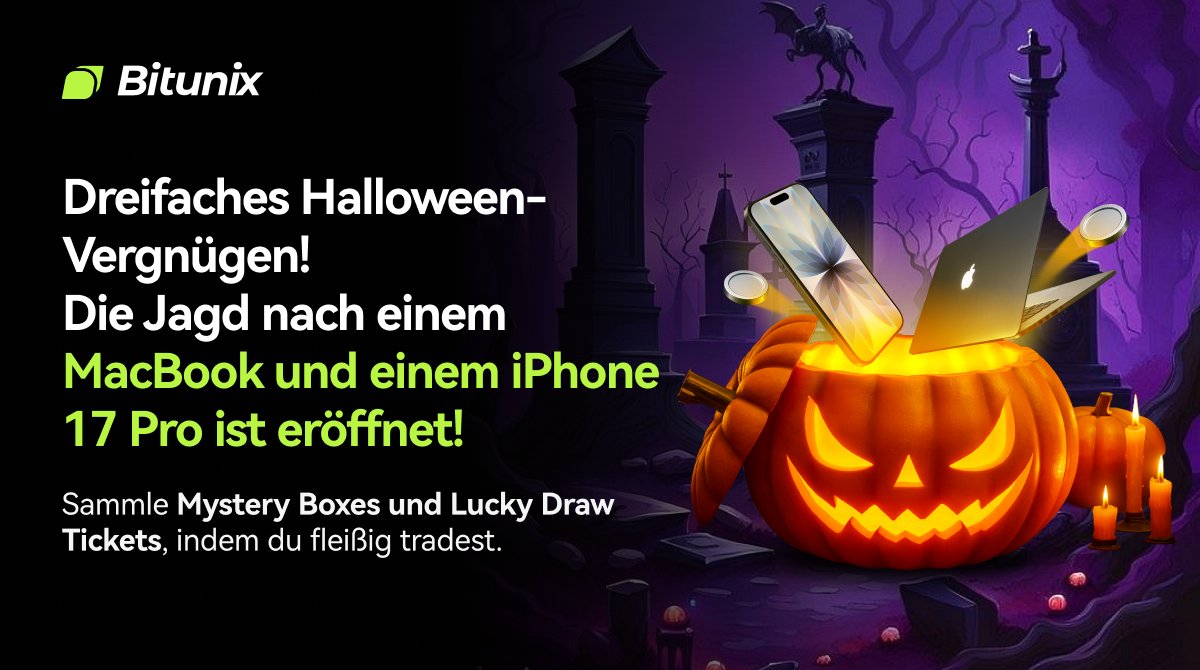 BitunixDE's tweet image. REMINDER:🎃Halloween-Prices till 16th November!!

Traden und gewinne ein MacBook oder iPhone 17 Pro 💻📱

📅 31. Oktober bis 16. November (UTC)
🎁 Pro 1.000 gehandelte Einheiten = 1 Mystery Box
🎯 Pro 10.000 gehandelte Einheiten = 1 Glückslos
🕒 Ziehung: 17. November

Hier…