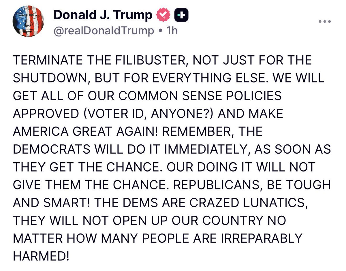 atensnut's tweet image. Trump is right!!   Terminate the FILIBUSTER!