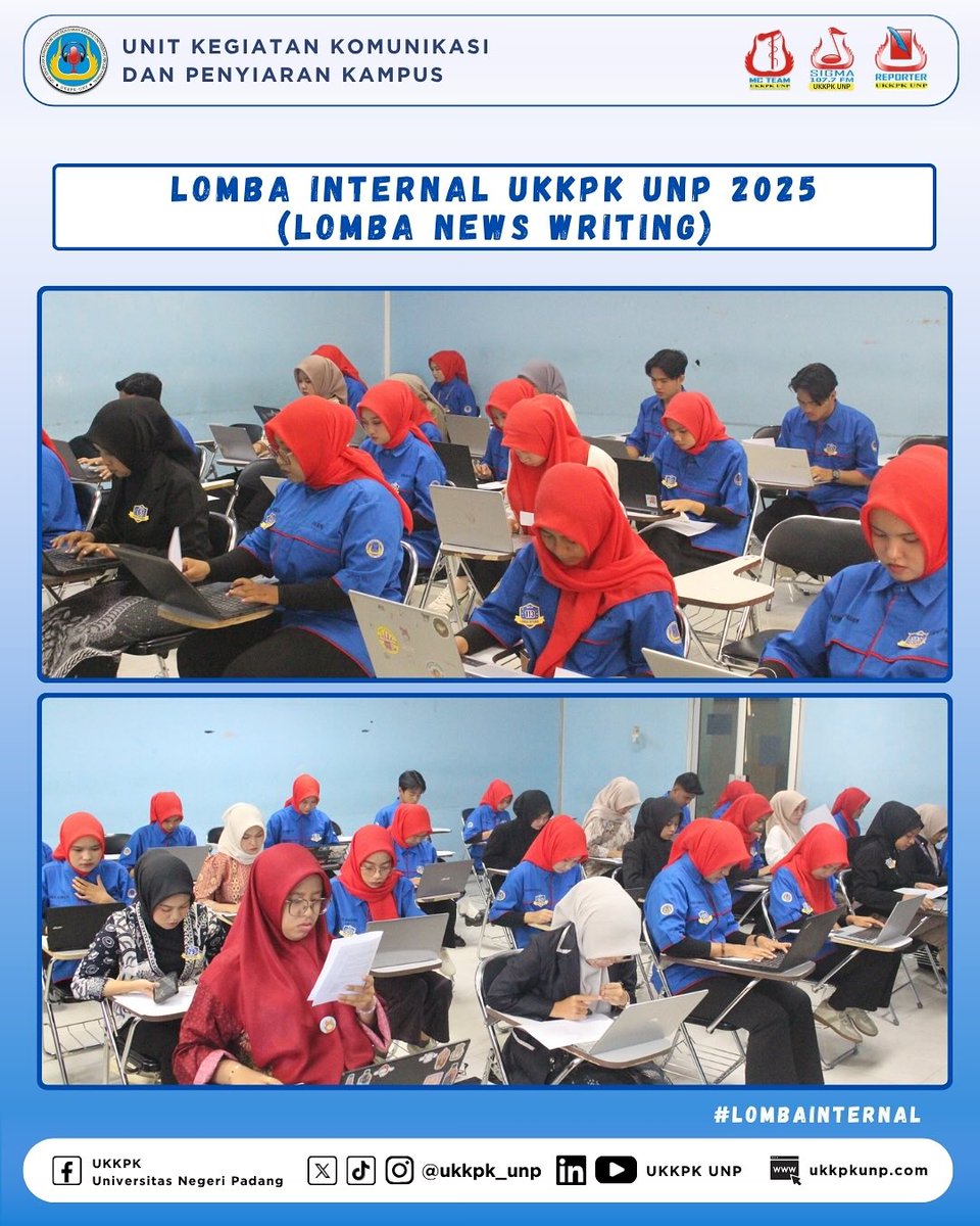 Hai Intelektual Muda👋

Telah berlangsung Lomba News Writing pada Lomba Internal UKKPK UNP 2025. Yang mana pada lomba ini, dengan Juri Kak Oci <a href="/rosi/">Eva</a>.srwhyn dan Kabid Jurnalistik dan Penyiaran 2025, Kak Eca @dianmls_04 

Siapa yaa yang akan menjadi The Best News Writer tahun 2025?