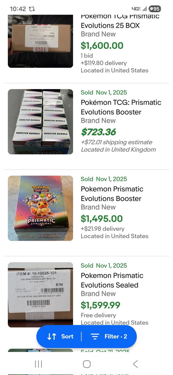 For Sale!
Prismatic Evolutions Booster Bundle case 25 total boxes asking price is $1300 Shipped anywhere in the USA. Message me if interested these will ship out this Wednesday.  Thanks for the support.