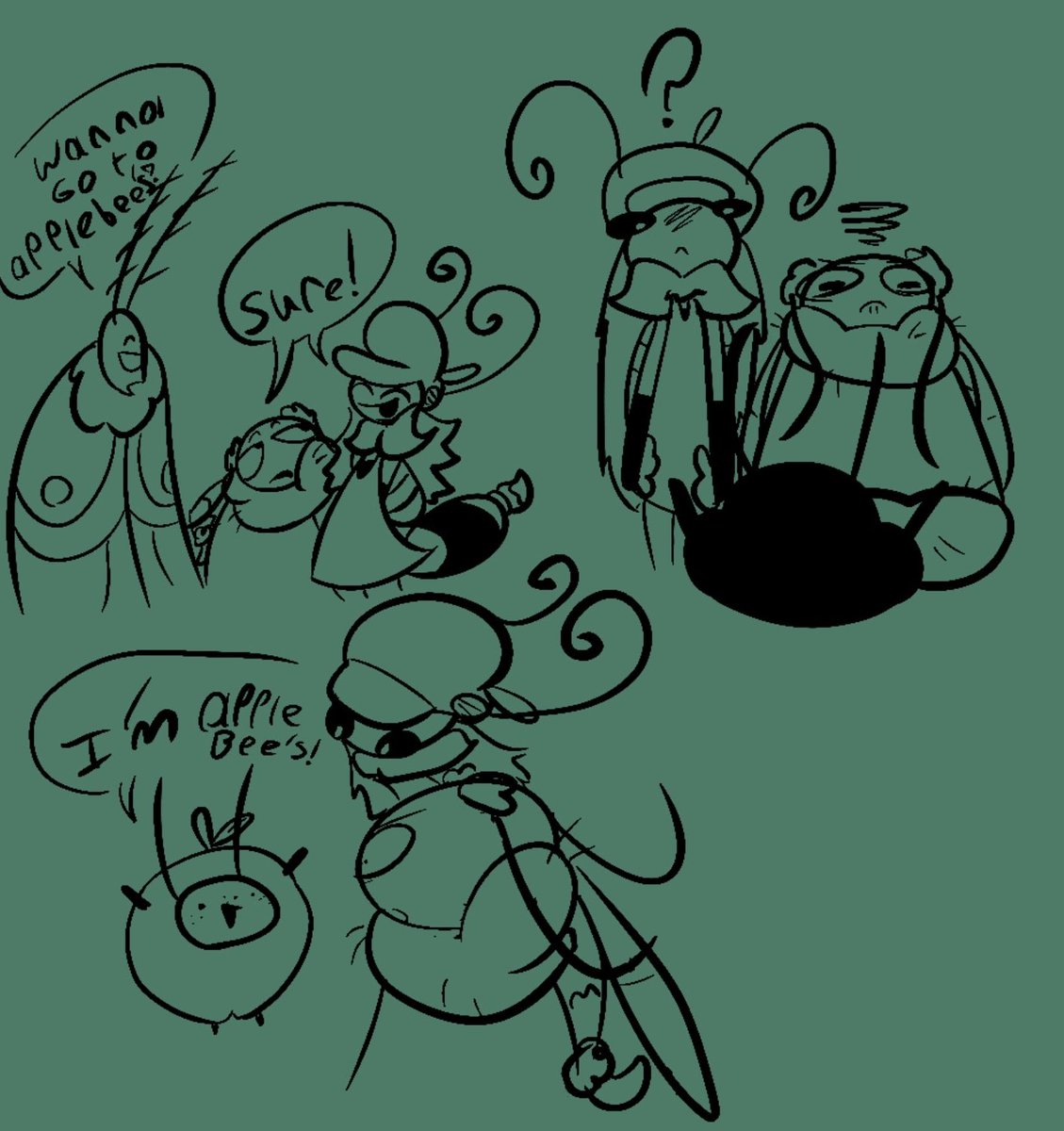 SooplaleBugman's tweet image. applebees #bugfables #doodle