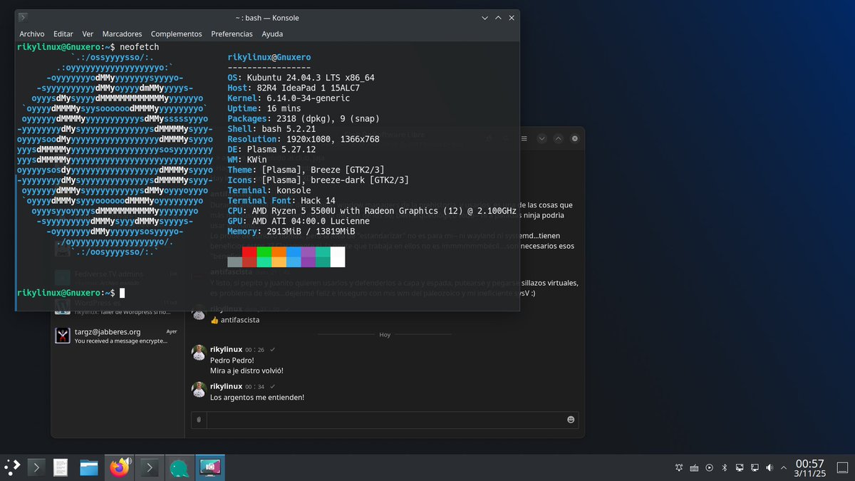 Gnuxero_ar's tweet image. No pude solventar el error que me daba #devuan #kde debido a #wayland  para usar #obs 
así que volvimos a casa #kubuntu sigue siendo imbatible.