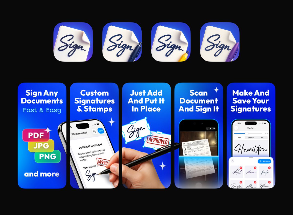 serejato's tweet image. New work! ✨

A set of screenshots and an app icon for a document-signing app!

Simple &amp;amp; Clear

#indiedevs #buildinpublic #appdesign #appstore