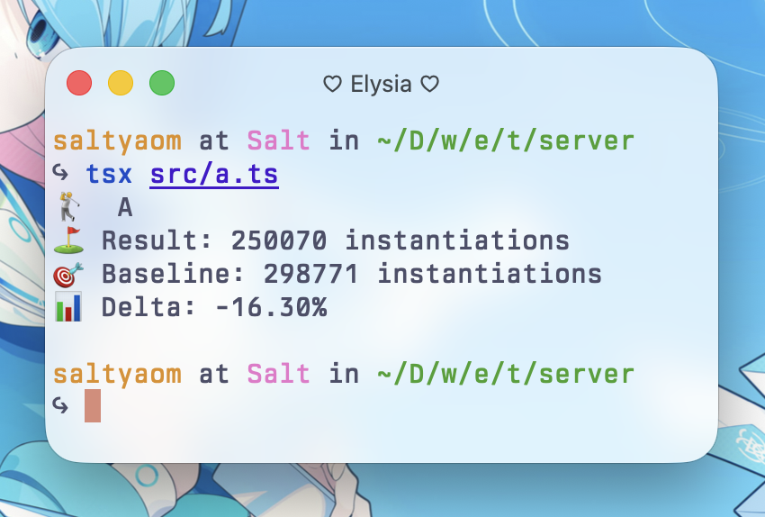 saltyAom's tweet image. Elysia 1.4.14

Type instantiations are reduced by ~16%
Type inference is faster by ~18%