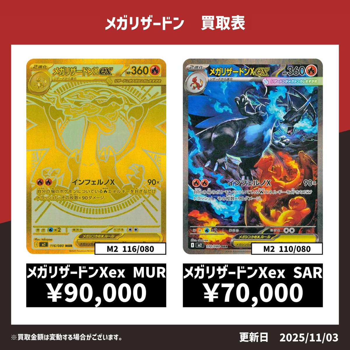 リザードンMUR ポケカ】メガリザードンXex MURの買取・相場価格と値段推移