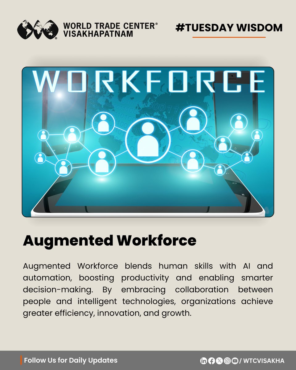 wtcvisakha's tweet image. Blending human skills with AI and automation boosts productivity, drives smarter decisions, and fosters innovation. Together, we’re shaping the future of work!

#AugmentedWorkforce #AI #FutureOfWork #TechInnovation