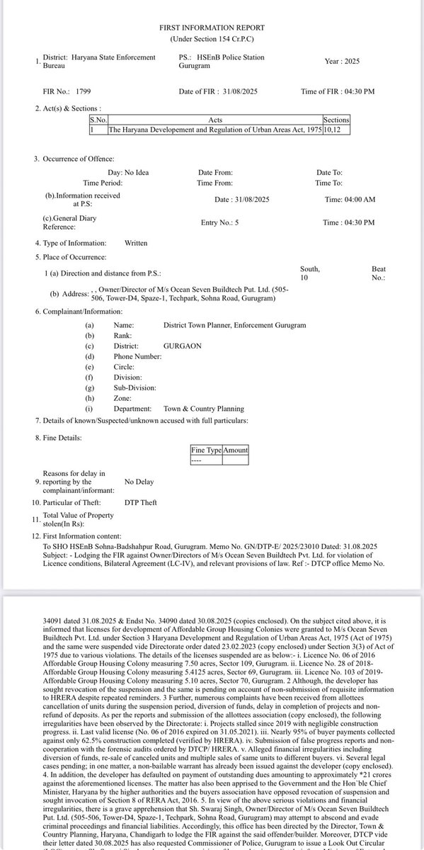 BuyersOsb's tweet image. @dir_ed JD ED Gurugram zone seems to be fully partial with M/s #Oceansevenbuildtech pvt ltd, despite request for Investigation into misuse of buyers funds from Escrow account in housing projects under @PMAYUrban Scheme on 03 September 2025, No action on ECIR taken by JD ED Ggm.…