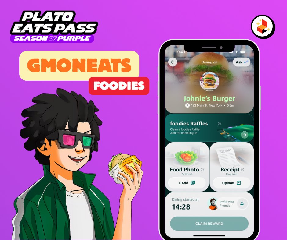 🍽️GMonEats Foodies! 

The final Plato Foodie App build is in it's final stretch and expected within the next 12 days.  Packed with new streaks, quests, reviews, cashback, raffles &amp; scratchers, all in one sleek foodie hub. 🔥

Join us on Discord in the sub-tweet to see what’s