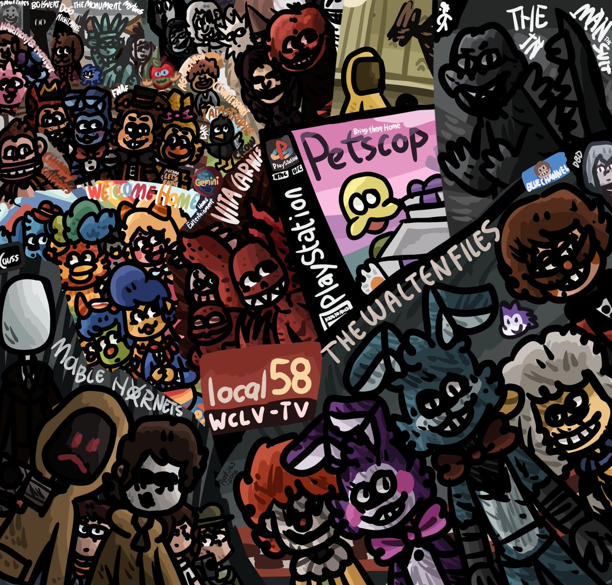 axelfilms22's tweet photo. analog horror fanart ._.
#thewalterfiles #fnafvhs #marblehornets #welcomehome
#doctornowhere #analoghorror
#themandelacatalogue #themonumentmythos #dognightmares #local58 #themaninthesuit #chimpychippa
#catastrophecrow #petscop #backrooms #harmonyandhorror https://t.co/UoPLhCnHTA
