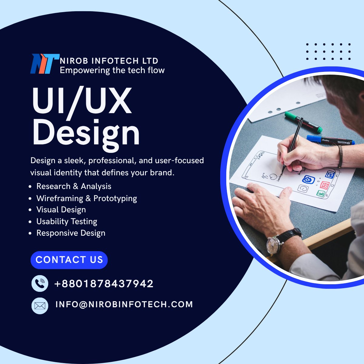 Nirob_InfoTech's tweet image. Does your digital identity truly define your brand? 💡
​At NIROB INFOTECH LTD, we go beyond aesthetics to deliver UI/UX Design that is sleek, professional, and user-focused.
​#UIDesign #UXDesign #UserExperience #UserInterface #WebDesignAgency #BrandIdentity #UsabilityTesting