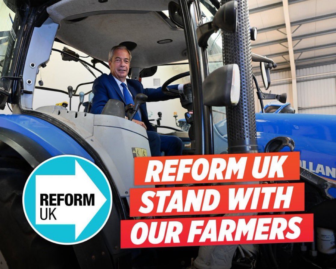 Only Reform UK will stand up for British Farms and Farmers by delivering these things.

1. Deliver a better deal for British Farms and Farmers.

2. Scrap inheritance tax on Farms.

3. Make British Farming stand out again.

4. Make British Food stand out across the world too.