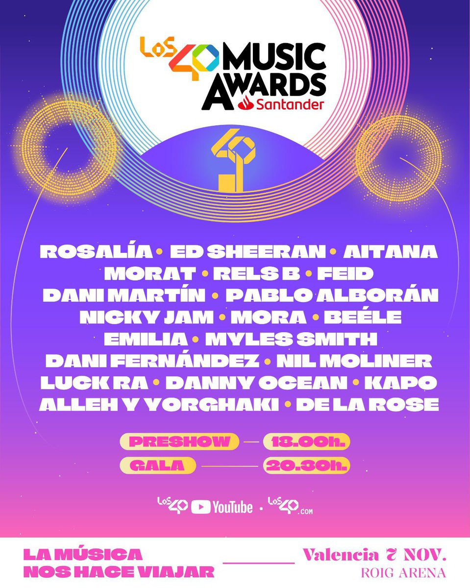 ESTE VIERNES 🔴 #LOS40MusicAwardsSantander 2025
en <a href="/RoigArena/">Roig Arena</a> con <a href="/Los40/">LOS40</a> y <a href="/santander_es/">Santander España</a>.