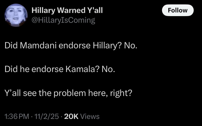 eternallyRaq's tweet image. Zohran Mamdani became a citizen in 2018… Hillary ran in 2016. 

Zohran was virtually a nobody until April of this year. His endorsement of Kamala last year would’ve had absolutely no impact. He did vote for her though.

Now, if Zohran (and the left) are really as powerful as…