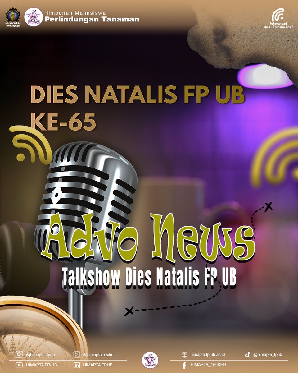 🎉 Dies Natalis FP UB ke-65 🎉
✨ “Pertanian Modern, SDGs &amp; Kemandirian Pangan” ✨

🗓 4–6 Nov 2025
📌 Samanta Krida

Cek &amp; scan poster untuk registrasi + jadwal! 🤩
Yuk ramaikan! 💚

HIMAPTA… OYIKER!!! ✊