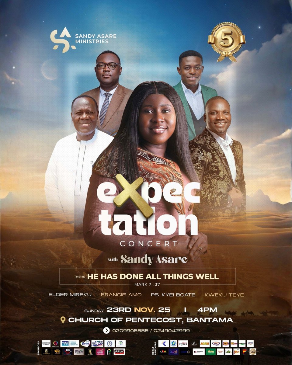 CBCInc_hypes's tweet image. Sandy Asare The Expectation Concert, Sunday 23rd Nov at the Church of Pentecost, Bantama. 4pm   

Ministering ; @elder_dr_mireku, @francisamo_music Ps. @emmanuel_boate, @kweku_teye91 

It&apos;s FREEEEE! See you soon!!
#ExpectationConcert25 #sandyasareministries #5thAnniversary