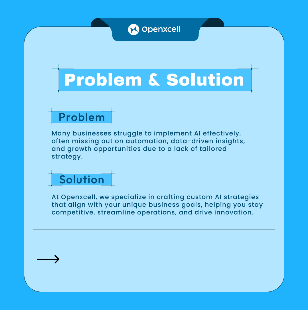 openxcell's tweet image. Is your business ready for the AI revolution? Tailored AI strategies are the key to unlocking automation, data-driven insights, and driving growth. At Openxcell, we specialize in crafting custom AI strategies that align with your unique business goals. Let’s build your AI…