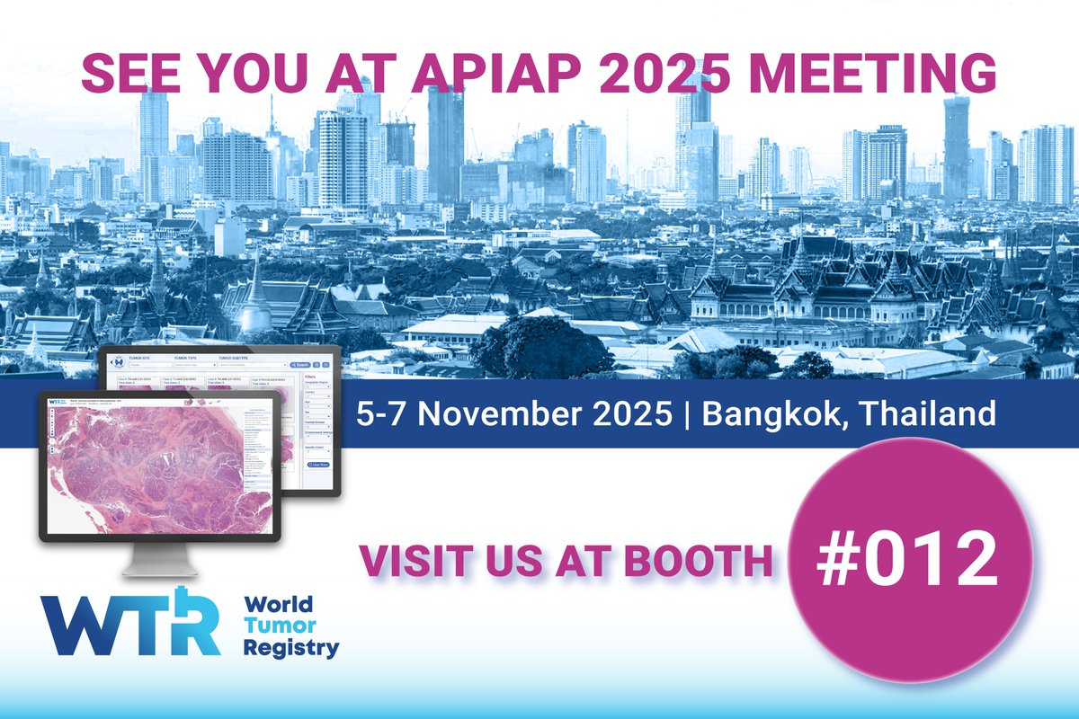 WTumorRegistry's tweet image. The World Tumor Registry is excited to exhibit at ASIA PACIFIC IAP MEETING in Bangkok, Thailand! Visit us at Booth #012 to explore our global collection of diagnostic digital cancer slides and connect with our expert team. 
#APIAP2025 #DigitalPathology #WorldTumorRegistry