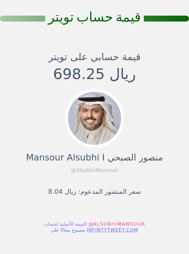 قيمة حسابي على تويتر هي: ٦٩٨٫٢٥ ريال 

⬅️ infintytweet.me/account-worth?…