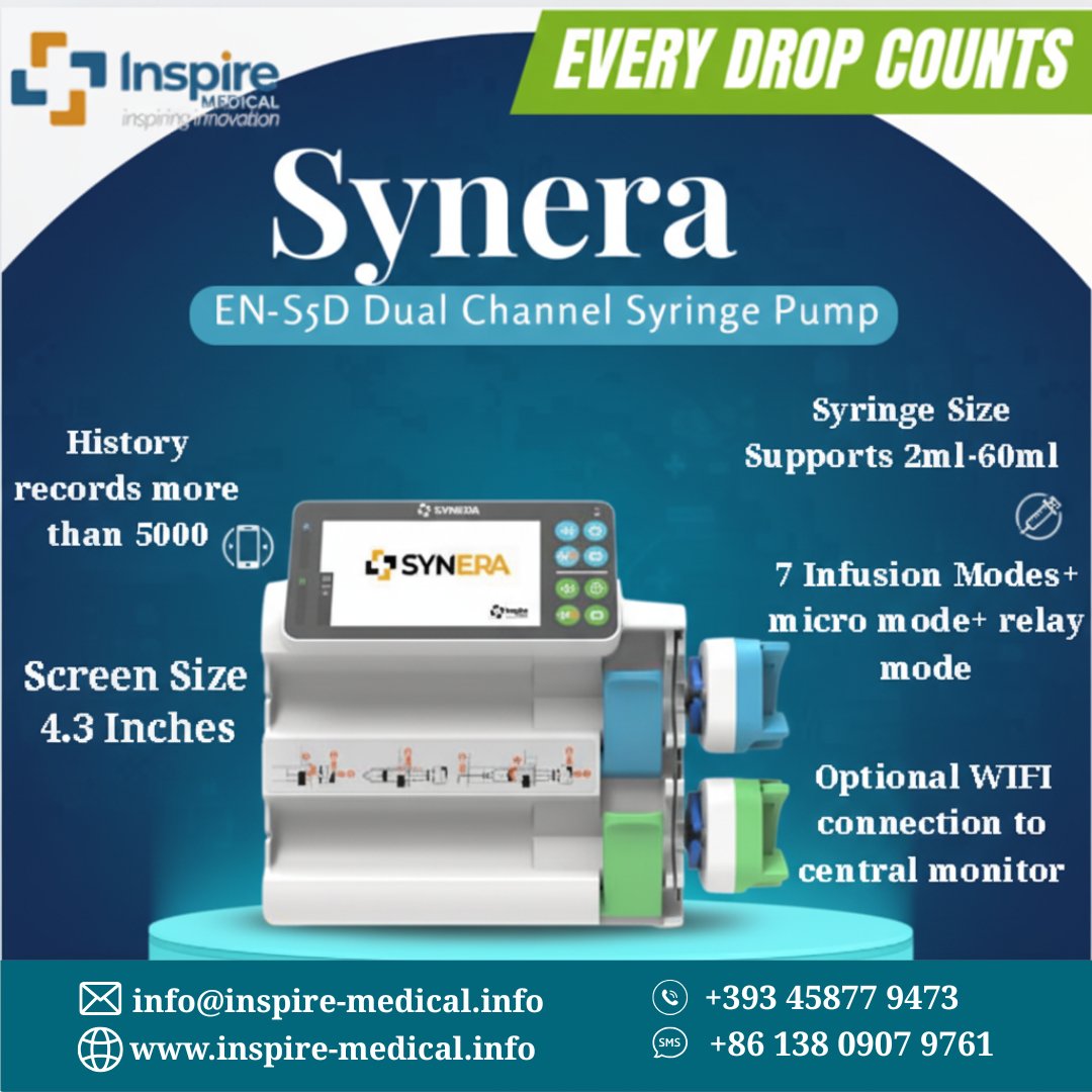 KhalidEldahab's tweet photo. ๐ง Every drop counts!
Experience precision and reliability with the Synera EN-S5D Dual Channel Syringe Pump โ built for smarter, safer, and more efficient infusions.
๐ https://t.co/YbBozphV4A
#SyringePump #MedTech #HealthcareEquipment #HospitalSupplies #InspireMedical https://t.co/0aWPbbbAqi
