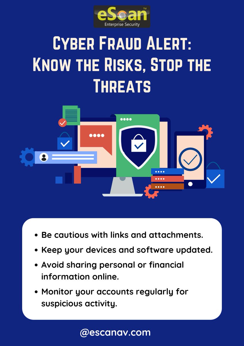 escan_tweet's tweet image. Your awareness is your strongest defense against cyber fraud. Stay informed, stay vigilant, and stay secure with eScan — your trusted cybersecurity partner.

#eScan #Cyberecurity #StayCyberSafe #eScanSecurity #OnlineProtection #AI #CyberAwareness