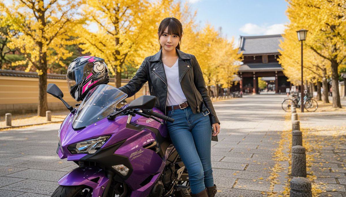 KCatkota's tweet image. 雑誌のグラビア撮影で愛車のニンニンと😊
銀杏並木ってもっと綺麗なとこありそうなのになぁ　
#Whisk #AIアート