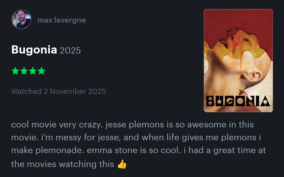 i have watched and reviewed bugonia (2025) boxd.it/bAxPTz
