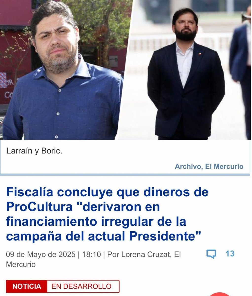 🇨🇱 | PILLARON A BORIC: La Fiscalía concluyó que los dineros de Procultura sirvieron para financiar ilegalmente la campaña de Gabriel Boric. Por estos mismos delitos, Sarkozy en Francia fue condenado a 5 años, y ya está cumpliendo su condena. Boric debería seguir el mismo destino.
