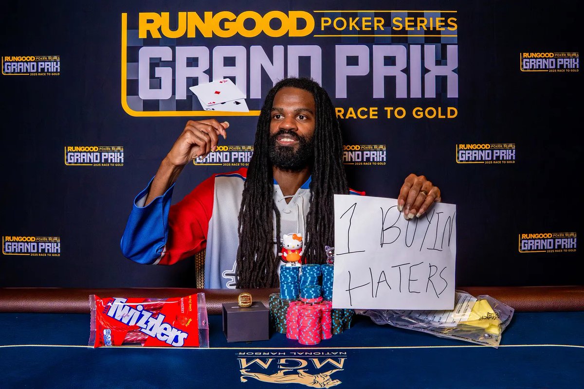 PokerNews's tweet photo. From “King of the Dailies” to King of the Grand Prix 👑🏎️

Justin Arnwine wins a BIG ONE at @MGMNH_Poker capturing the $1,700 @RGPokerSeries Grand Prix Maryland Main Event for $80,646 🏆💰 https://t.co/jlGvkNdIVa