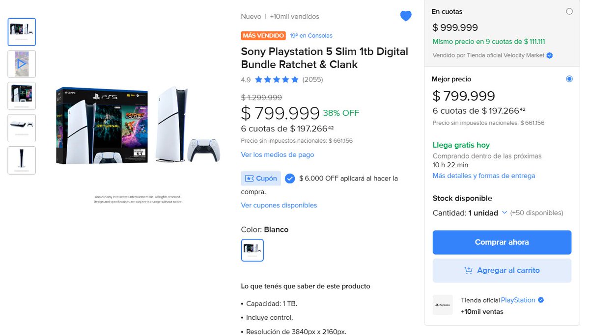 AhorrandoAndoAr's tweet image. MIREN ESTE PRECIO 🔥🔥🔥

Sony Playstation 5 Slim 1tb Digital Bundle Ratchet &amp;amp; Clank a $799.999

mercadolibre.com/sec/2eEP3gM