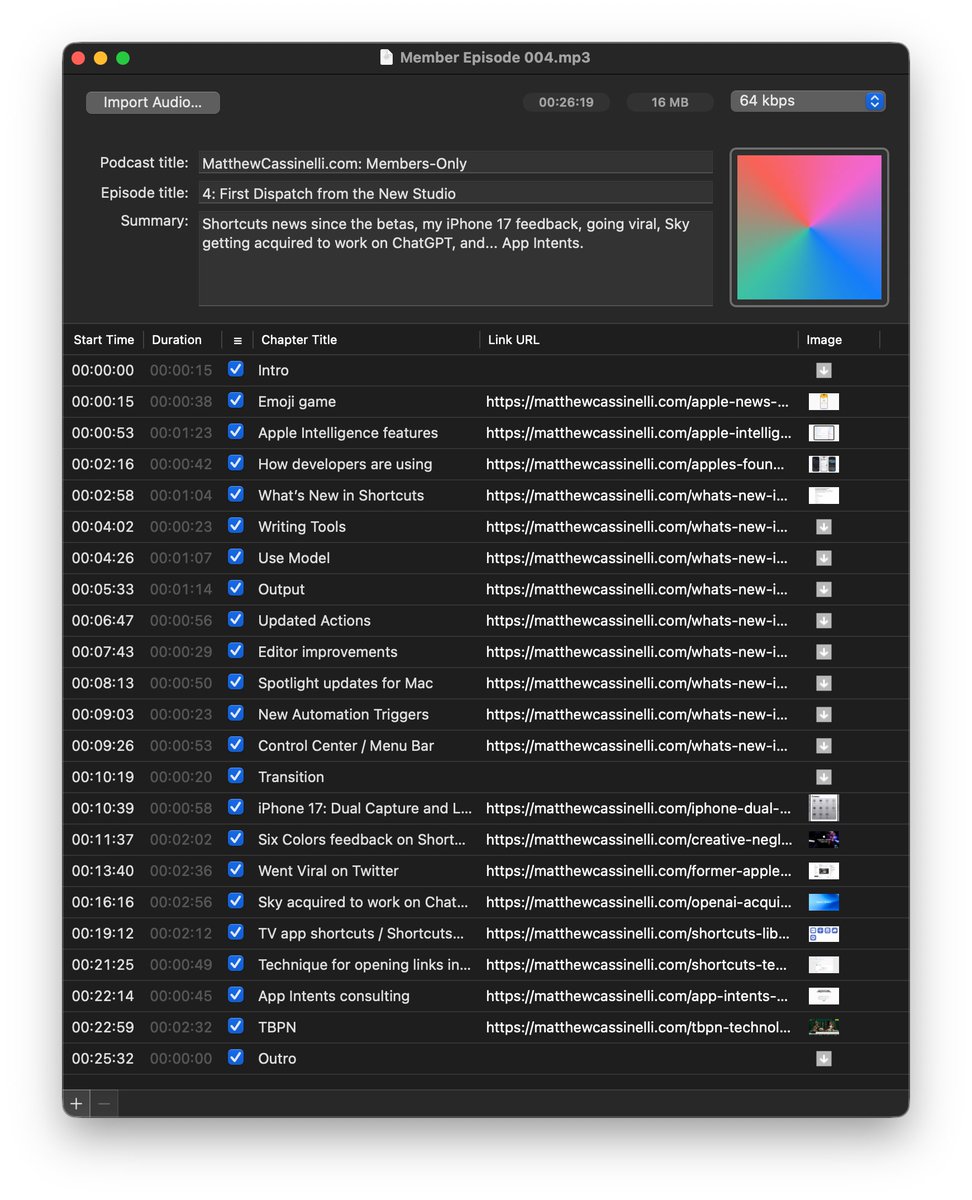mattcassinelli's tweet image. Just published a new podcast for my membership program covering Shortcuts news from the last few months: matthewcassinelli.com/members-only-p…

Here&apos;s my workflow – Audio Hijack, Logic, Forecast, and Transistor.

Using an @elgato Wave DX / Wave XLR combo + Elgato Noise Removal
