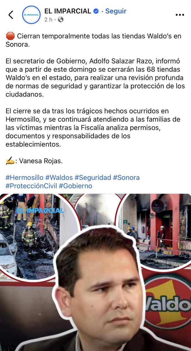 Que pendejada. El problema no es la marca, sino las instalaciones físicas de CUALQUIER establecimiento, no solo Waldos.
Se necesita revisión/supervisión por seguridad en todos lados.

Imagen de <a href="/elimparcialcom/">EL IMPARCIAL</a>