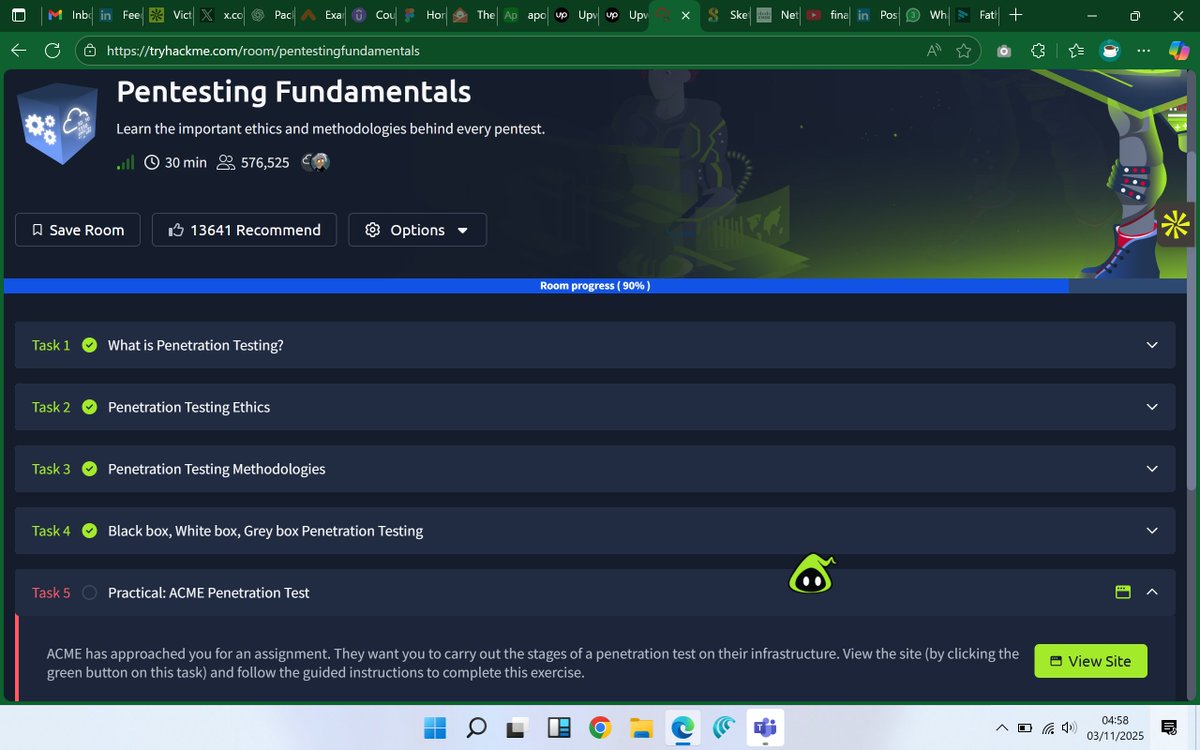 Faith__Mokeira's tweet image. Day 9/30
Pentesting fundamentals room done💯✔️. 
Learnt the ethics and core methodologies applicable to most pentesting engagements.
@ireteeh 
@therealbelano 
@elormkdaniel 
@cyber_razz
#cybersecurity #WomenInTech #Tech4Dev #pentesting #WTFC2026