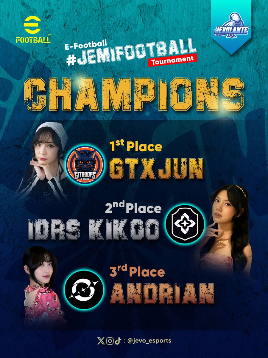 Congratulations to the Winners of the E-football Jevolante Tournament, thank you also to all the teams who played an interesting match, see you next tour🙌

#JemiFootball