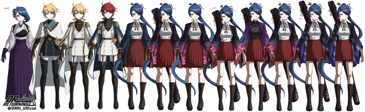 #DRRI_official   

【超kk級の弓道部】渡辺 朔代  
最初から決定案までの変更点まとめ  
➀ 第一案のキャラデザ、どう見ても温泉旅館の女将さん
② 一時的にフェンサーになったけど、ようやく弓道部の凛々しい女がほしいことを思い出す。
③ キャラ像をはっきりしながら派手すぎる羽織と目の形を修正