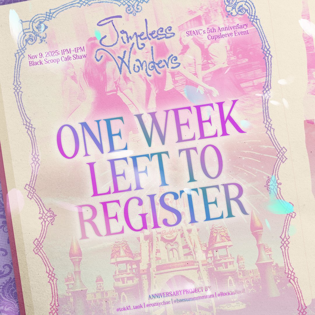 🎉 SWITHS!! 

Only a week left to register!! Claim your slot now and celebrate STAYC’s 5th anniversary with us✨

Meet new swiths, play games, win official STAYC merch and celebrate another year with our stayc girls 💗

🔗Register Here: bit.ly/47lh1ws