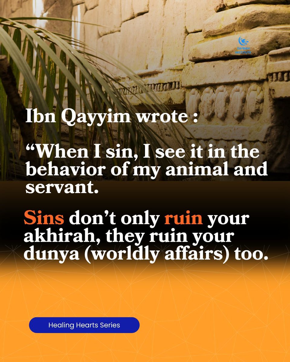 A sin might feel small, a glance, a word, a moment of heedlessness, 
but its effects can unfold silently. 

But just as sin clouds the world around you, tawbah (repentance) clears it. 

#healinghearts_series #dawahinstitute