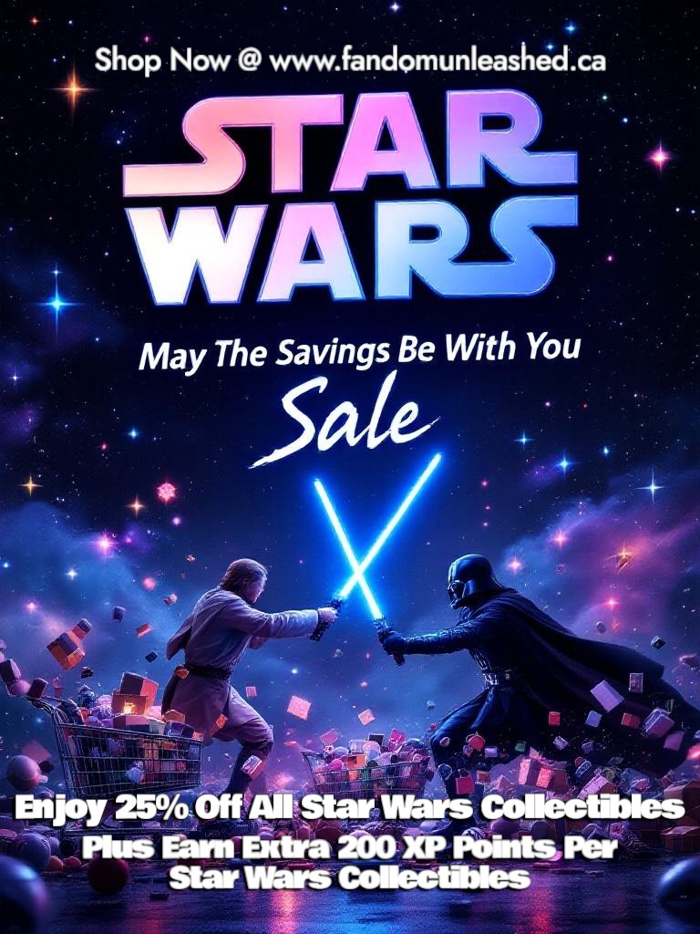 FandomUnleashed's tweet image. 🌌 Unleash the Force of savings! 🚀 Enjoy 25% OFF all Star Wars collectibles AND earn an extra 200 XP points per item! ⚡️ Don&apos;t miss out! Shop now: fandomunleashed.ca #StarWarsSale #TimelessTreasures #MayTheSavingsBeWithYou