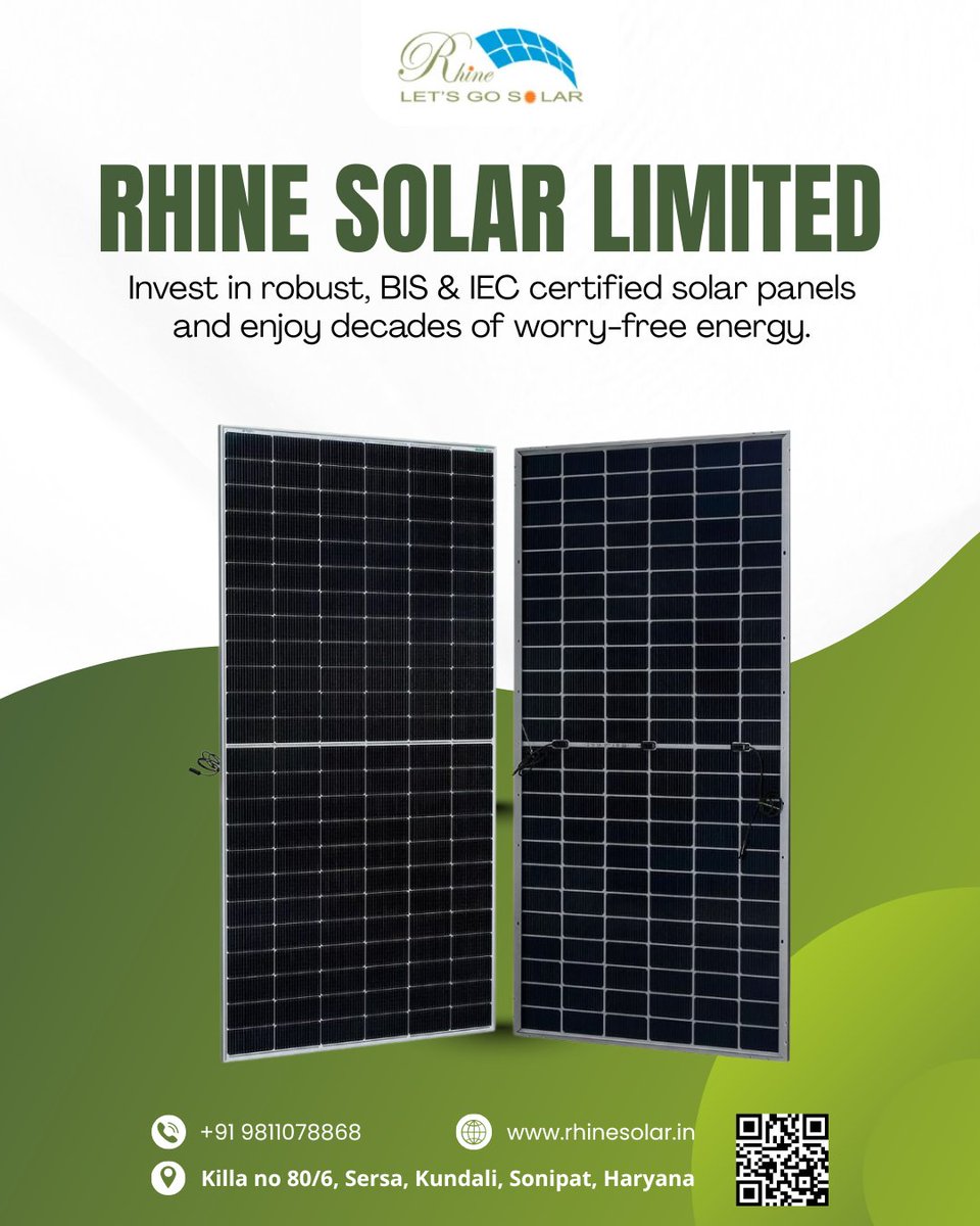 Rhinesolar's tweet image. Switch to a cleaner, smarter, and more sustainable future with Rhine Solar Limited — your trusted partner in renewable energy solutions. 🌿

🌐 Visit: rhinesolar.in

 #LetsGoSolar #SolarIndia #SolarTechnology #SolarForAll #SaveEnergy