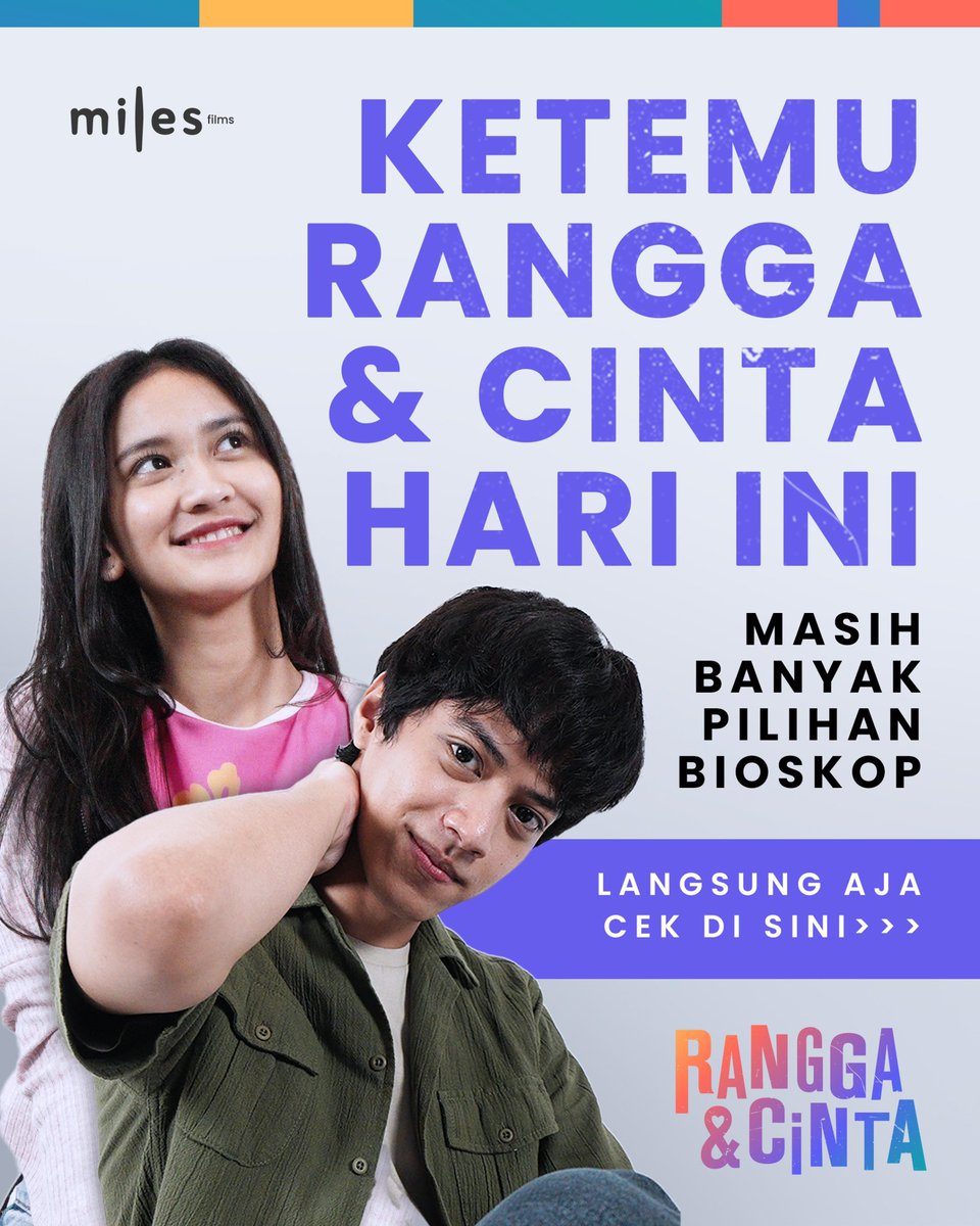 filmranggacinta's tweet image. Teruntuk semua jiwa yang ingin bahagia, film Rangga &amp;amp; Cinta masih bisa kamu nikmati di bioskop-bioskop ini! 🤩✨

Ajak semuaaa orang yang belum nonton filmnya pergi ke Bioskop hari ini juga. Yuk, beli tiketnya segera! ❤️‍🔥

(1/2)

#FilmRanggaCinta #AdaApaDenganCinta #AADC