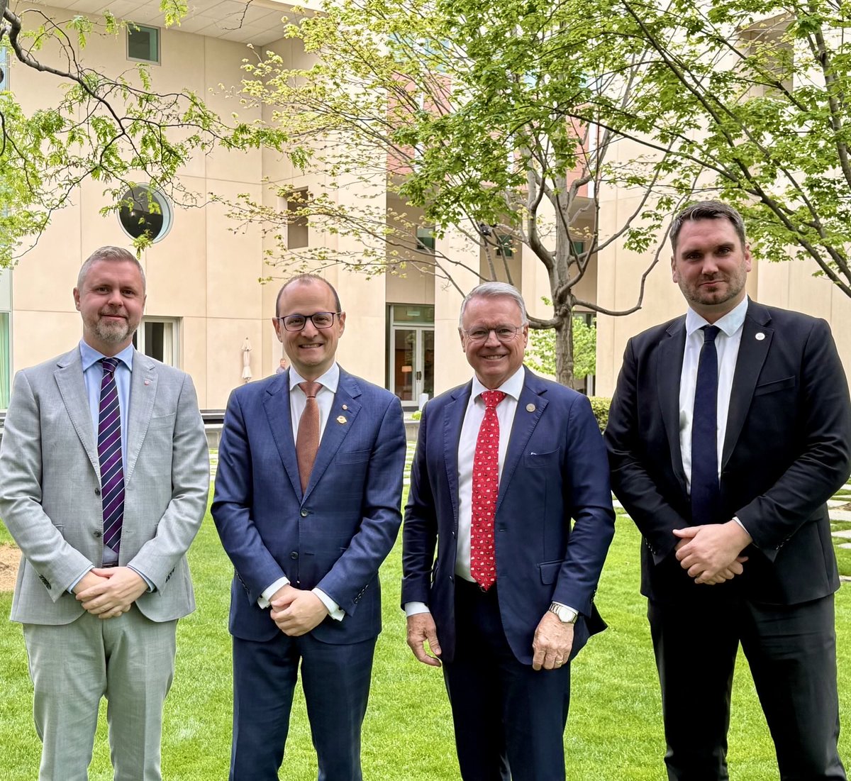 SenRaffCiccone's tweet photo. Great to join my good friend Joel Fitzgibbon in welcoming Johan Büser and Erik Ezelius from the Swedish Riksdag to Parliament House.

We discussed defence, security and trade as part of their work on Sweden's Defence and Foreign Affairs Committees.

#auspol @fitzhunter https://t.co/JPHYkVeEmQ